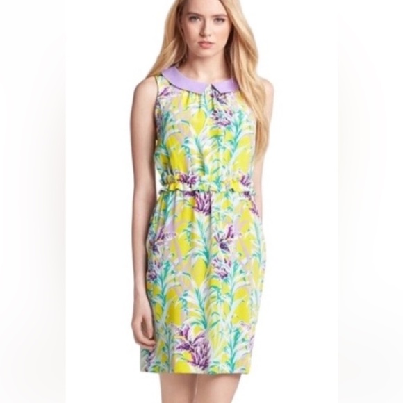 KATE SPADE Peter Pan Collar Floral Yellow and Purple Dress - Picture 1 of 15